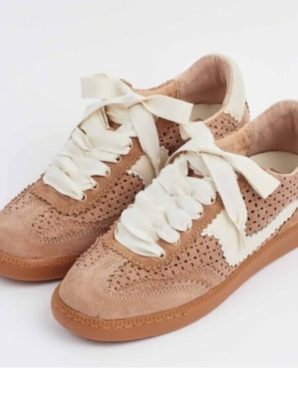 Dolce Vita Women’s Suede Perforated Lace-Up Sneakers in Beige NWT